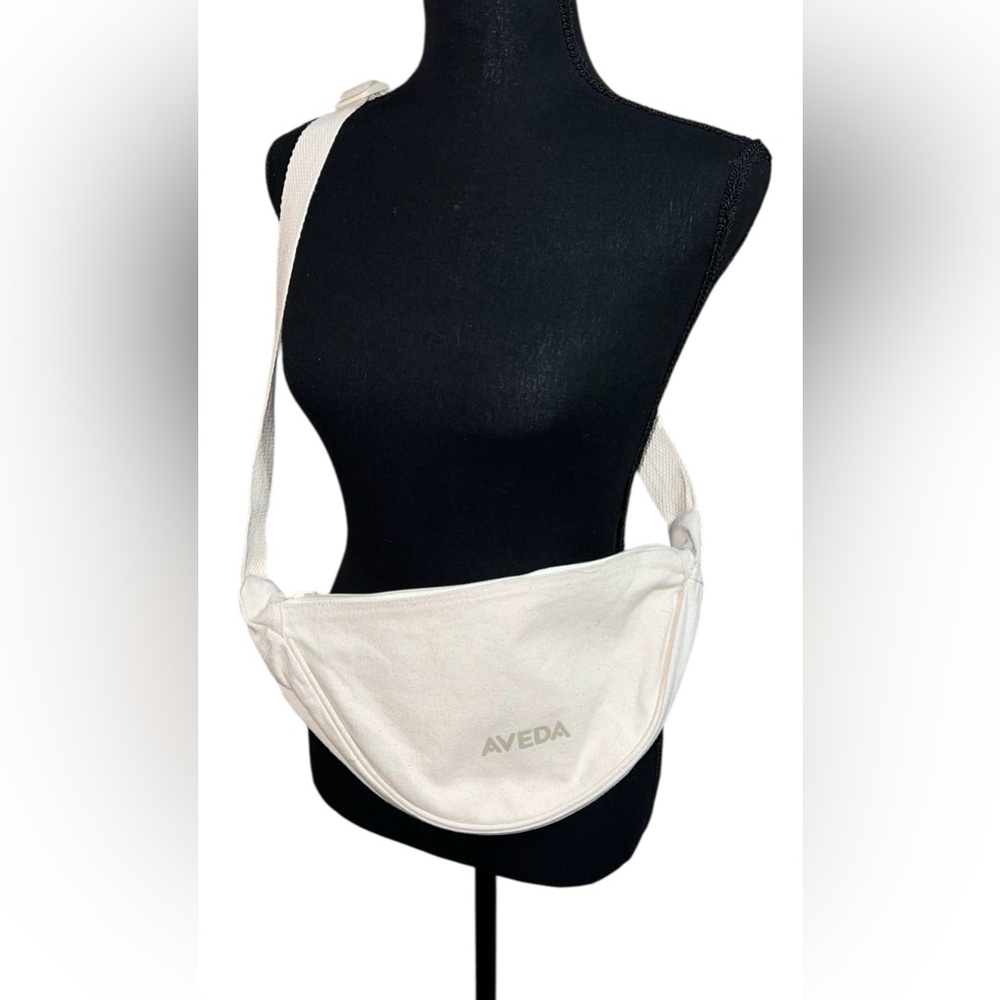 AVEDA Natural Canvas Cotton Zippered Crossover Sling Bag / Cosmetic Bag